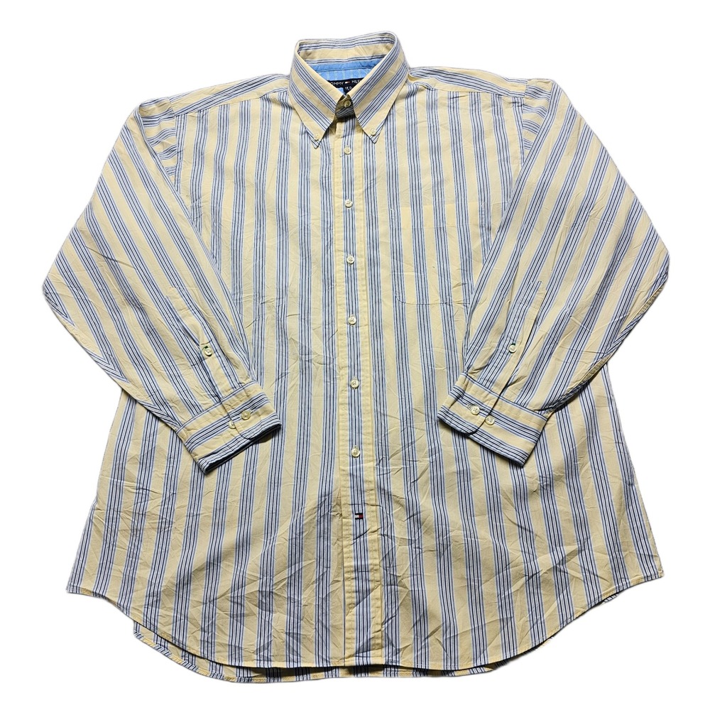 Tommy Hilfiger Dress Shirt Men Large Multi Stripe Long Sleeve Collar Button Down